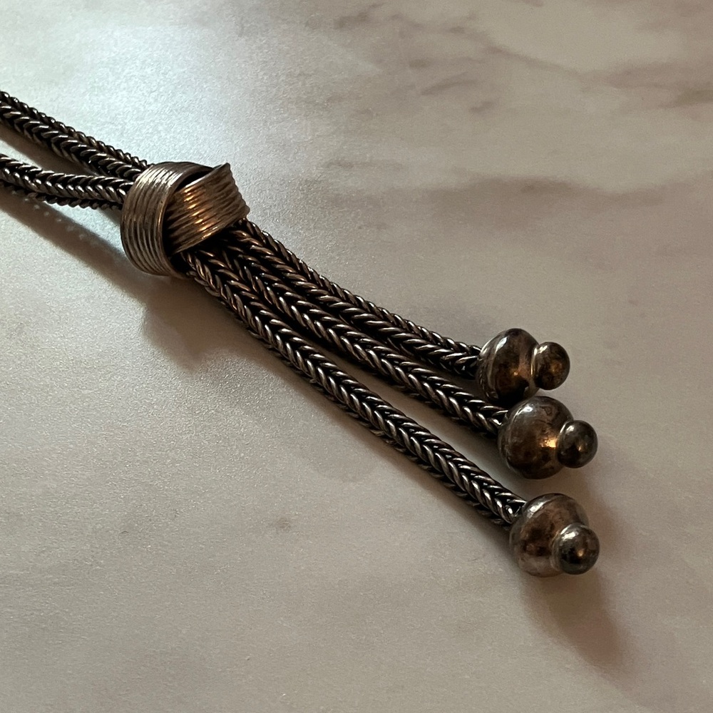 Solid Sterling Foxtail Lariat Style Necklace - image 4